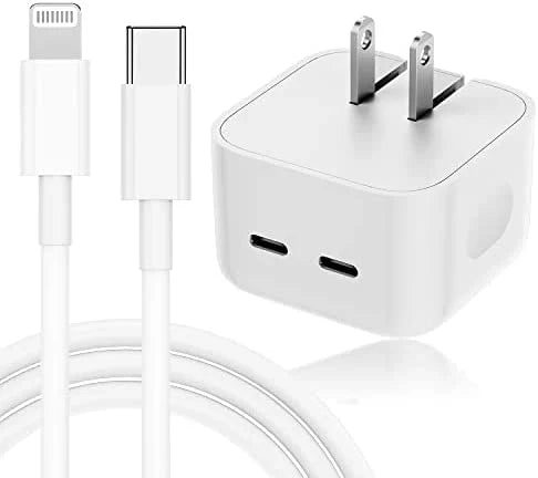 Iphone 14 Pro 3 Pin (uk Pin) 50w Usb-c+c Power Adapter With Usb-c To Lightining Cable