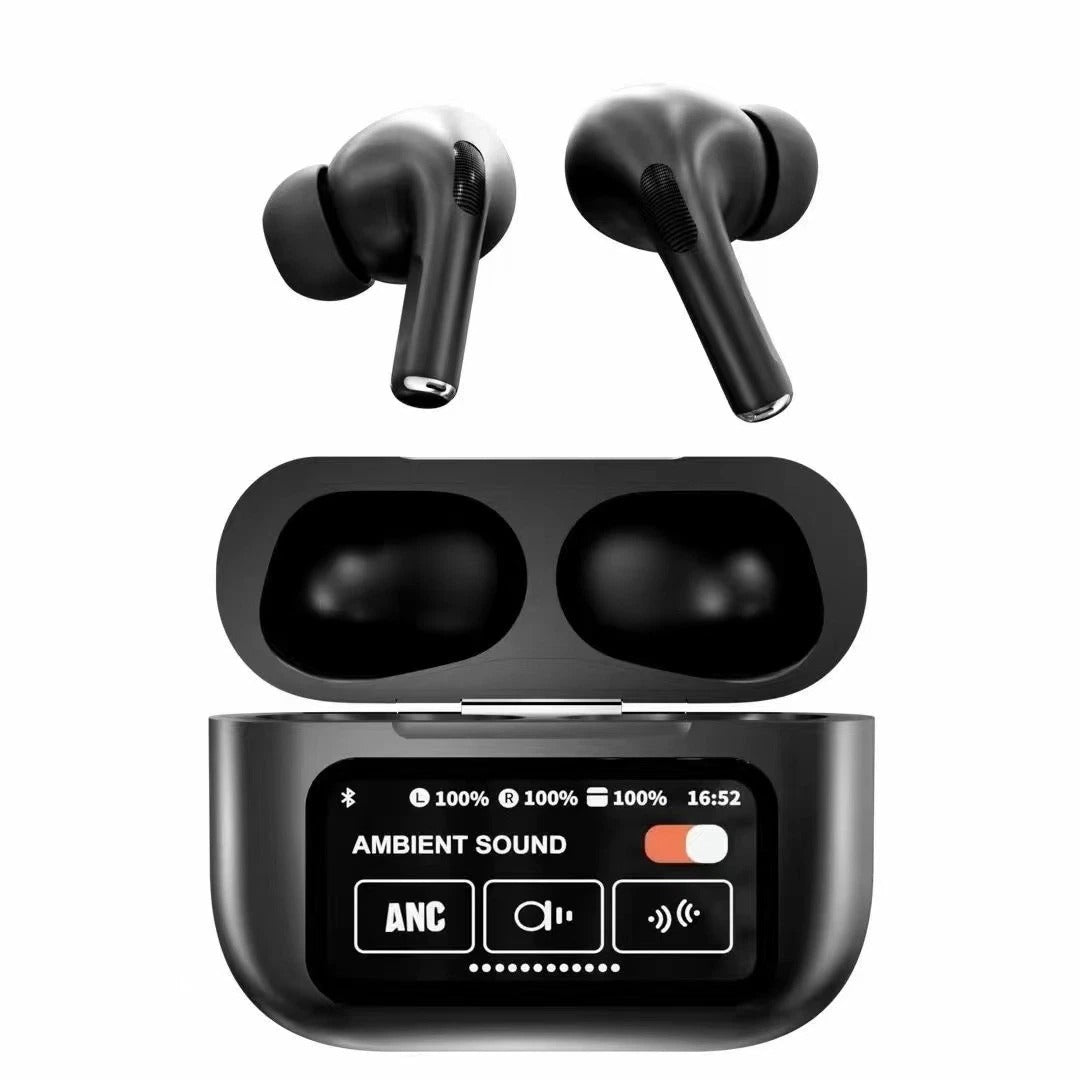BLACK NEW A9 PRO APPLE AIRPODS ANC/ENC TOUCH CONTROL BT 5.4 EARBUDS