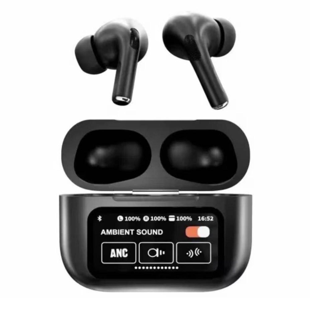 A9 PRO APP ANC/ENC DISPLAY TOUCH CONTROL BT 5.4 Wireless EARBUDS WITH ZWSVIBE APP BLACK