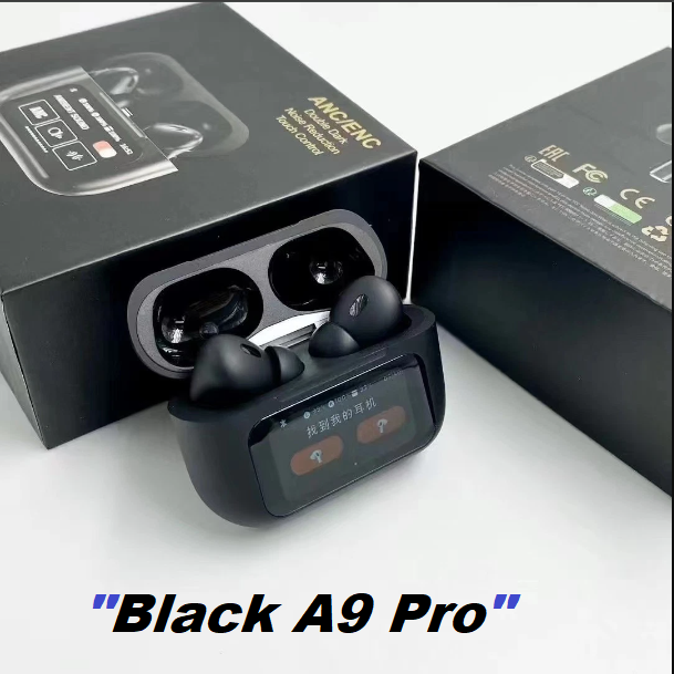 BLACK NEW A9 PRO APPLE AIRPODS ANC/ENC TOUCH CONTROL BT 5.4 EARBUDS